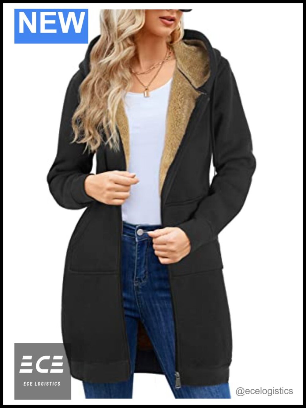 HEEKPEK Women Long Hoodie Fleece Sherpa Lined Zip Sweatshirt Winter Coat